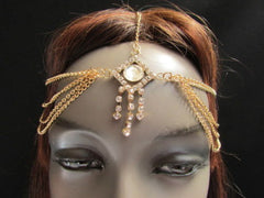 Brand New Rhinestone Gold Women Fashion Triangle Metal Multi Drapes Head Band Forehead Jewelry Hair Accessories Wedding Beach Party - alwaystyle4you - 2