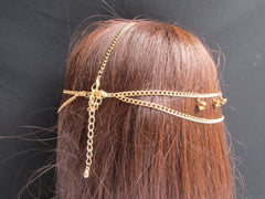 New Women Heart Gold Rhinestonefashion Beads Metal Multi Drapes Head Band Forehead Jewelry Hair Accessories Wedding Beach Party - alwaystyle4you - 2