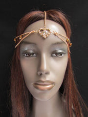 Women Heart Gold Rhinestonefashion Beads Metal Multi Drapes Head Band Forehead Jewelry Hair Accessories Wedding Beach Party - alwaystyle4you - 4
