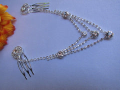 New Women Silver Head Metal Chains Big Beads Dressy Hair Pin Rhinestones Fashion Drapes Metal Fashion Jewelry Hair Accessories Wedding - alwaystyle4you - 4