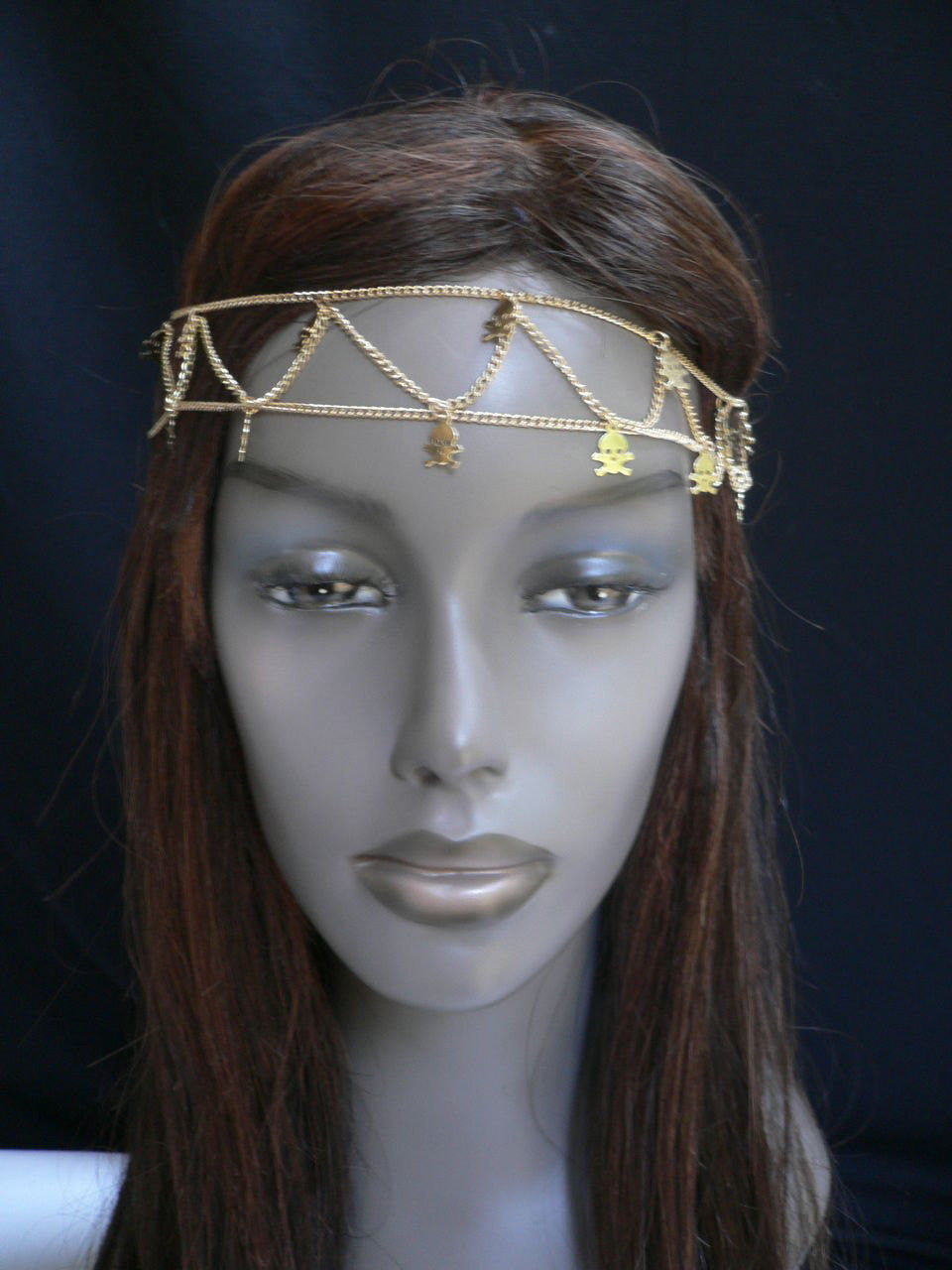 Women Gold Rocker Skeleton Skull Fashion Metal Head Chain Head Band Fashion Jewelry Hair Accessories Charms - alwaystyle4you - 2