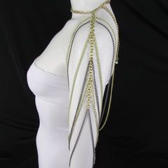 Brand Women Trendy One Side Body Chain Gold Metal Black Pewter Mesh Chain Necklace Fashion Shoulder Drapes Lady Gaga Women Accessories - alwaystyle4you - 1