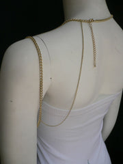 New Women Casual Gold Metal Long Chain One Side Shoulders Body Chain Necklace Fashion Jewelry Clear Rhinestones - alwaystyle4you - 3