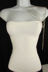 Brand New Casual Trendy Body Chain Silver Metal Thin Chain Necklace Fashion One Side Shoulder Drapes Lady Gaga Women Accessories - alwaystyle4you - 3