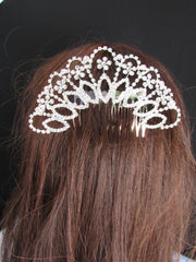 New Women Silver Large Metal Fans Flowers Dressy Pin Rhinestones Fashion Jewelry Hair Accessories Wedding - alwaystyle4you - 4