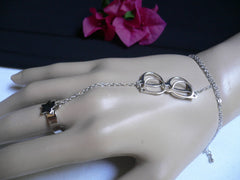 New Women Trendy Silver Thin Sunglasses Metal Hand Chain Slave Ring Fashion Body Chain Slave Ring Beach Party - alwaystyle4you - 2