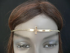 Brand Casual One Size Elastic Stretchhair Women Gold Cross Metal Head Chain Fashion Hair Piece Jewelry Wedding Party Beach - alwaystyle4you - 1