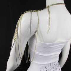 Brand New Women Trendy One Side Body Chain Gold Metal Black Pewter Mesh Chain Necklace Fashion Shoulder Drapes Lady Gaga Women Accessories - alwaystyle4you - 3