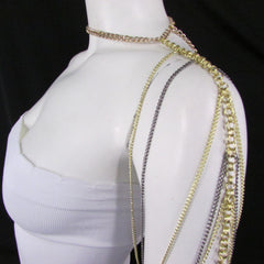 Brand New Women Trendy One Side Body Chain Gold Metal Black Pewter Mesh Chain Necklace Fashion Shoulder Drapes Lady Gaga Women Accessories - alwaystyle4you - 4