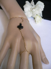 New Women Trendy Black Cross Metal Gold Hand Chain Slave Ring Fashion Classic Bracelet Slave Ring Beach Party - alwaystyle4you - 3