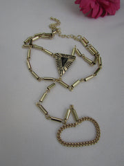 New Women Trendy Light Gold Triangle Metal Hand Chain Slave Ring Fashion Body Chain Slave Ring Halloween - alwaystyle4you - 3