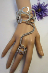 New Women Bracelet Trendy Metal Silver Rhinestones Hand Chain Slave Ring Trendy Fashion Bracelet Cuff Chain Beach Pool Party Classic Style - alwaystyle4you - 1