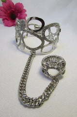 New Women Bracelet Trendy Metal Silver Rhinestones Hand Chain Slave Ring Trendy Fashion Bracelet Cuff Chain Beach Pool Party Classic Style - alwaystyle4you - 3