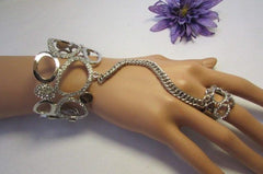 New Women Bracelet Trendy Metal Silver Rhinestones Hand Chain Slave Ring Trendy Fashion Bracelet Cuff Chain Beach Pool Party Classic Style - alwaystyle4you - 2
