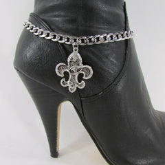 Silver Metal Chain Boot Bracelet Plain Fleur De Lis Lily Flower Charms Football Bull / Rodeo Horse / Horse Bow New Women Fashion Bling Jewelry - alwaystyle4you - 3