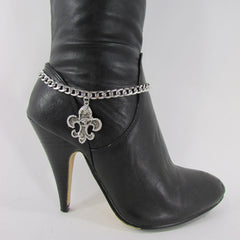 Silver Metal Chain Boot Bracelet Plain Fleur De Lis Lily Flower Charms Football Bull / Rodeo Horse / Horse Bow New Women Fashion Bling Jewelry - alwaystyle4you - 1