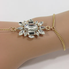 New Women Fashion Hand Bracelet Jewelry Thin Gold Metal Classic Chain Links Silver Rhinestones Charm Slave Ring One Size Beach Wedding Party - alwaystyle4you - 2