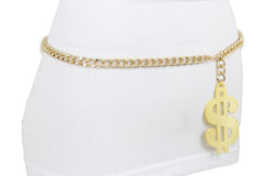 Women Gold Metal Chain US Dollar Money $ Charm Hip High Hip Hop Belt Size XS S M