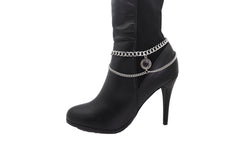 Silver Metal Boot Chain Bracelet Shoe Ethnic Coin Black Color Charm Anklet