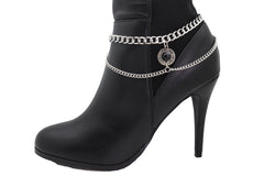 Silver Metal Boot Chain Bracelet Shoe Ethnic Coin Black Color Charm Anklet