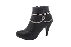 Silver Metal Boot Chain Bracelet Shoe Ethnic Coin Black Color Charm Anklet