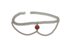 Silver Metal Chain Western Boot Bracelet Shoe Anklet Ethnic Coin Red Charm