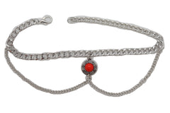 Silver Metal Chain Western Boot Bracelet Shoe Anklet Ethnic Coin Red Charm