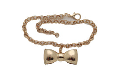 Gold Metal Chain Boot Bracelet Shoe Bow Tie Ribbon Charm