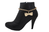 Gold Metal Chain Boot Bracelet Shoe Bow Tie Ribbon Charm