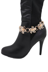 Women Gold Metal Chain Boot Bracelet High Heel Shoe Charm Bling Flower Anklet Elegant Dressy Look