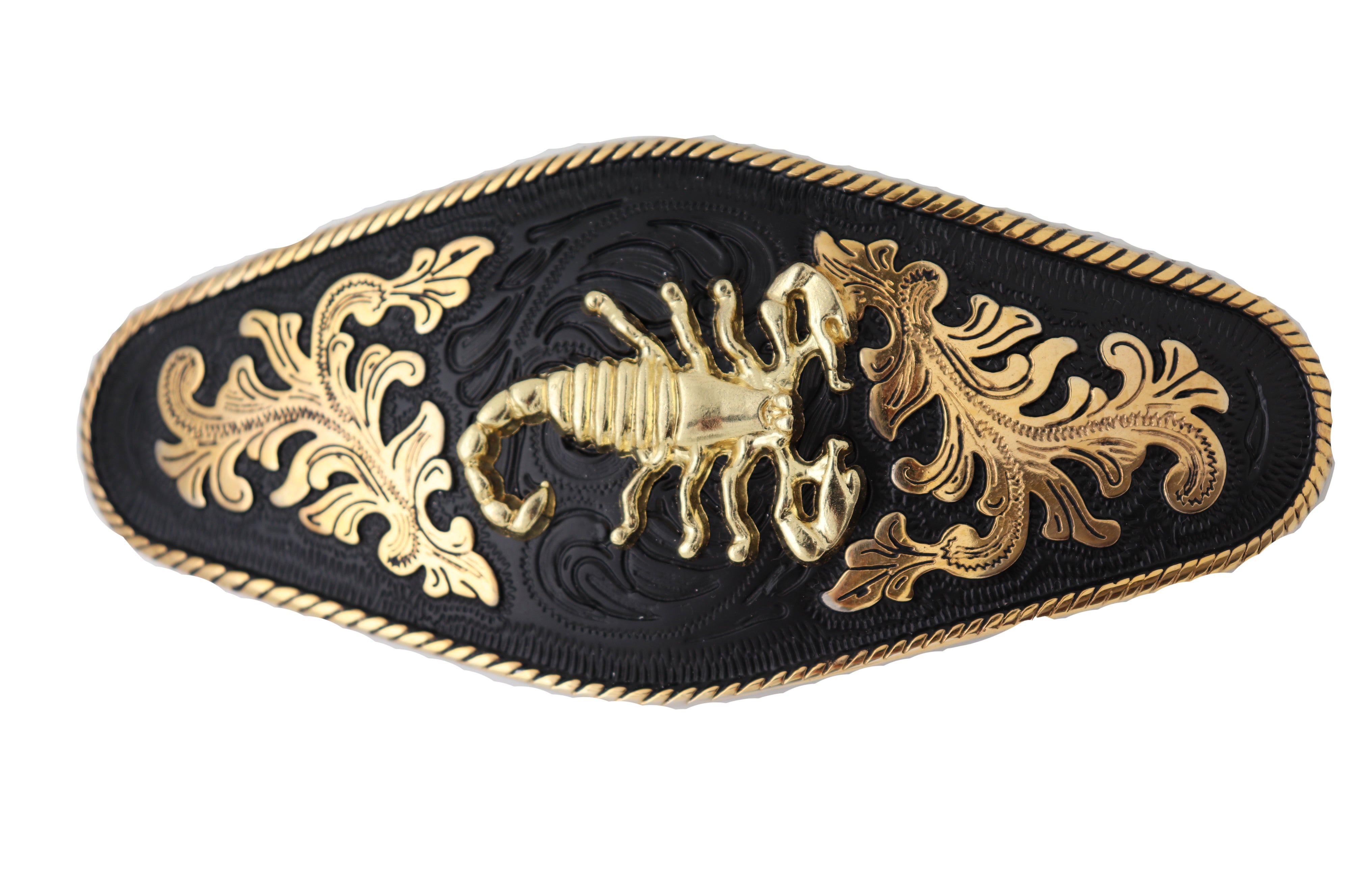 Extra Large Black Plate Gold Scorpion Emblem Cowboy Metal Belt