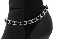 Weaved Black Fabric & Silver Metal Boot Chain