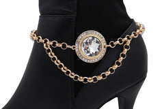 Gold Metal Chain Boot Bracelet Shoe Charm Fancy Bling Shiny Bead Anklet