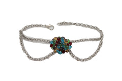 Women Silver Metal Boot Chain Bracelet Shoe Multicolor Beads Charm Wrap Anklet Adjustable Band Size