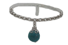 Women Silver Metal Chain Boot Bracelet Anklet Shoe Turquoise Blue Ethnic Charm Bohemian Style