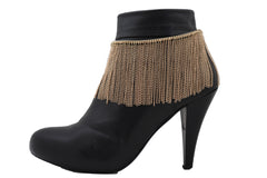 Gold Metal Chain Boot Bracelet Wrap Around Shoe Long Fringes Charm Anklet