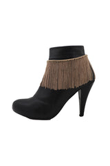 Women Gold Metal Chain Boot Bracelet Wrap Around Shoe Long Fringes