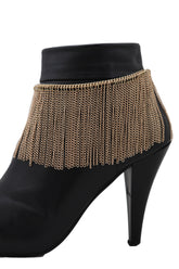 Women Gold Metal Chain Boot Bracelet Wrap Around Shoe Long Fringes
