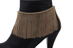 Women Gold Metal Chain Boot Bracelet Wrap Around Shoe Long Fringes