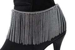 Women Silver Metal Chain Boot Bracelet Shoe Long Tassel Fringes Charm Anklet One Size Adjustable