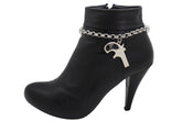 Silver Metal Chain Boot Bracelet Shoe Black Bad Gun Revolver Charm Western