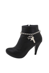Silver Metal Chain Boot Bracelet Shoe Black Bad Gun Revolver Charm Western