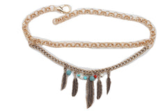 Women Antique Gold Boot Chain Bracelet Western Shoe Charm Ethnic Jewelry Feather Bohemian Style