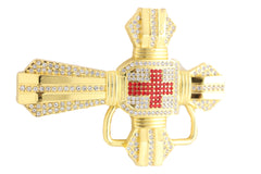 Men Belt Buckle Gold Metal Western Religious Big Bling Cross Biker