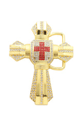 Men Belt Buckle Gold Metal Western Religious Big Bling Cross Biker