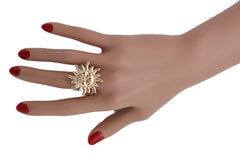 Ring Gold Metal Smiling Sun Rise One Size Elastic Band