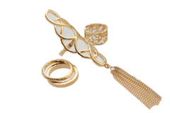 Women Ring Gold Metal Fringes Set Of 4 Two Fingers Size 5, 7.5, 7.75, 8