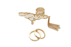 Women Ring Gold Metal Fringes Set Of 4 Two Fingers Size 5, 7.5, 7.75, 8