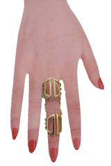 Gold Cuff Ring Metal Long Finger Double Adjustable Band