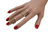 Gold Cuff Ring Metal Long Finger Double Adjustable Band